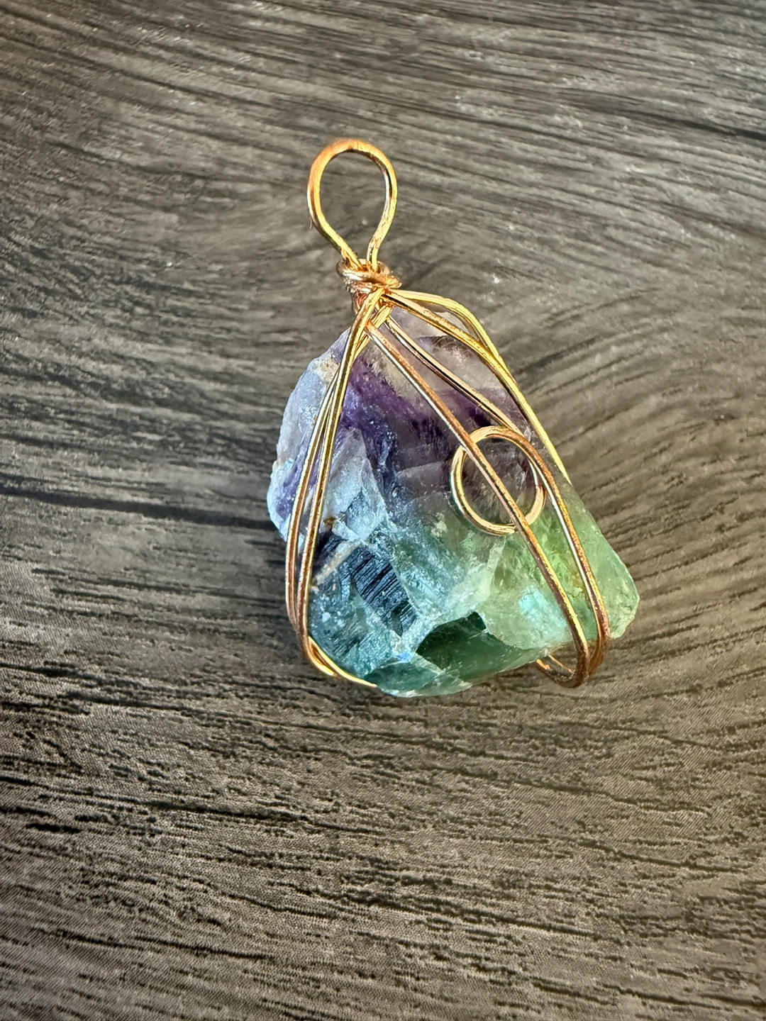Rainbow Fluorite Copper Wire Wrapped Pendant