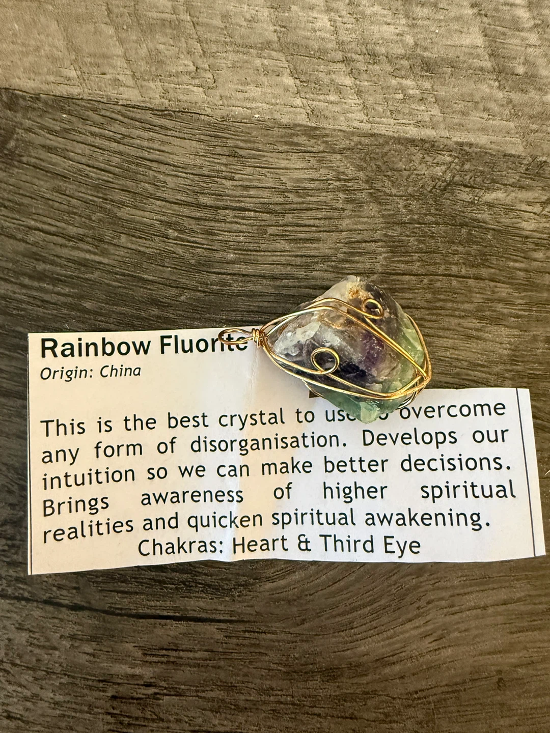 Rainbow Fluorite Copper Wire Wrapped Pendant - photo 3