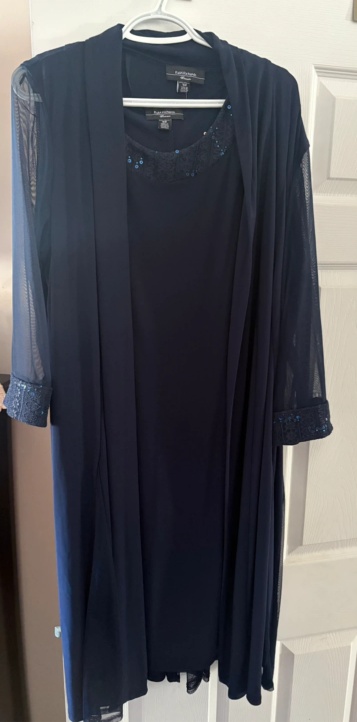 R&M Richards Navy Blue Sequined Dress and Overlay Set