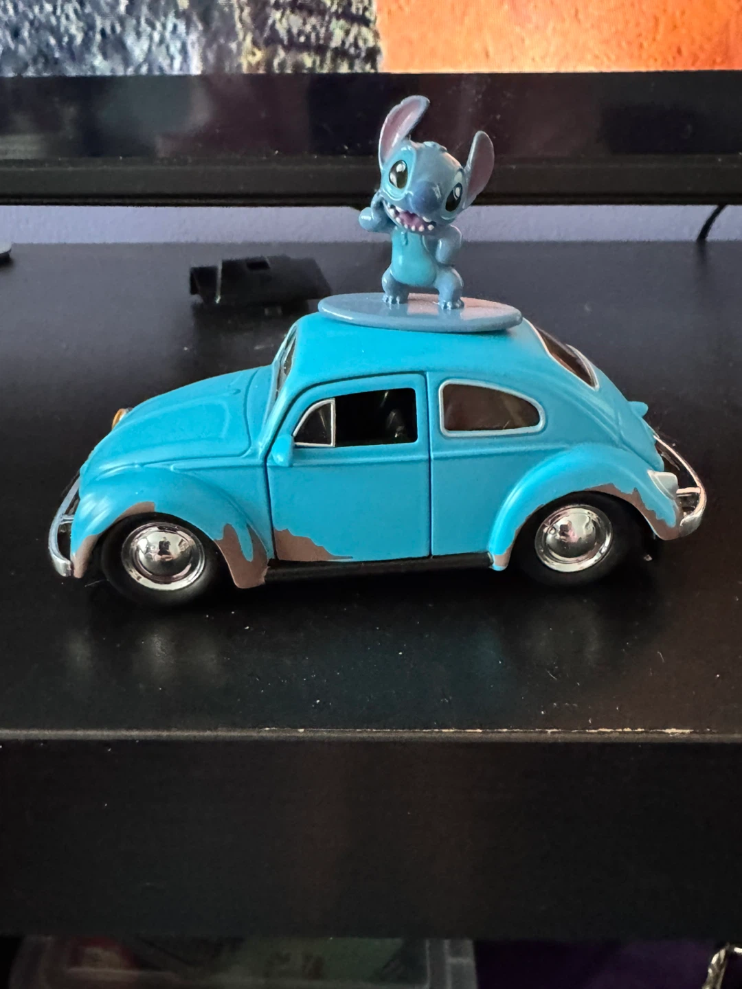 Blue VW Beetle Toy Car with Stitch Figure