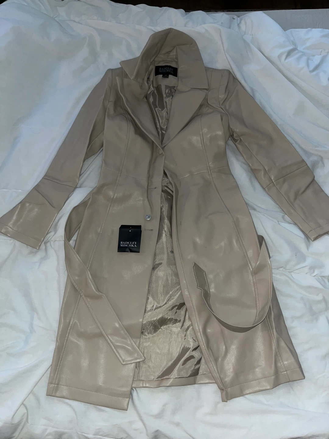 Badgley Mischka Trench Coat - Beige, Size S/P