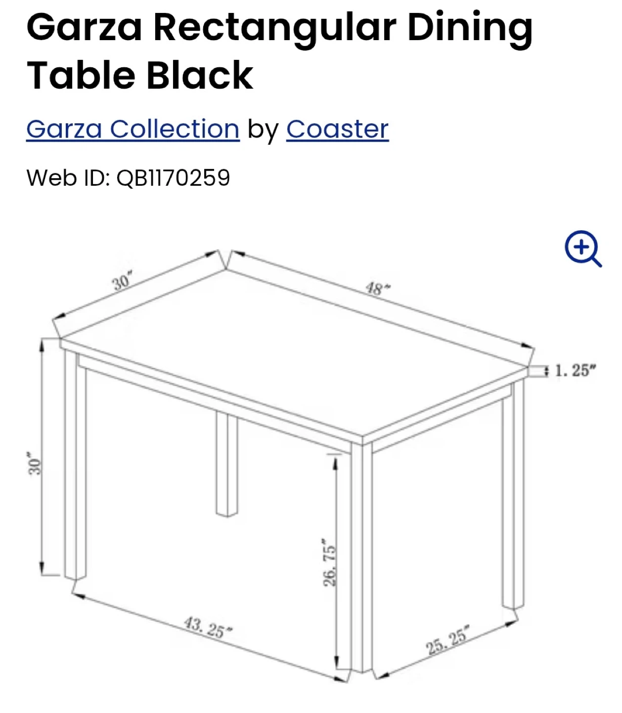 New in box Coaster Garza Rectangular Dining Table - Black - photo 2
