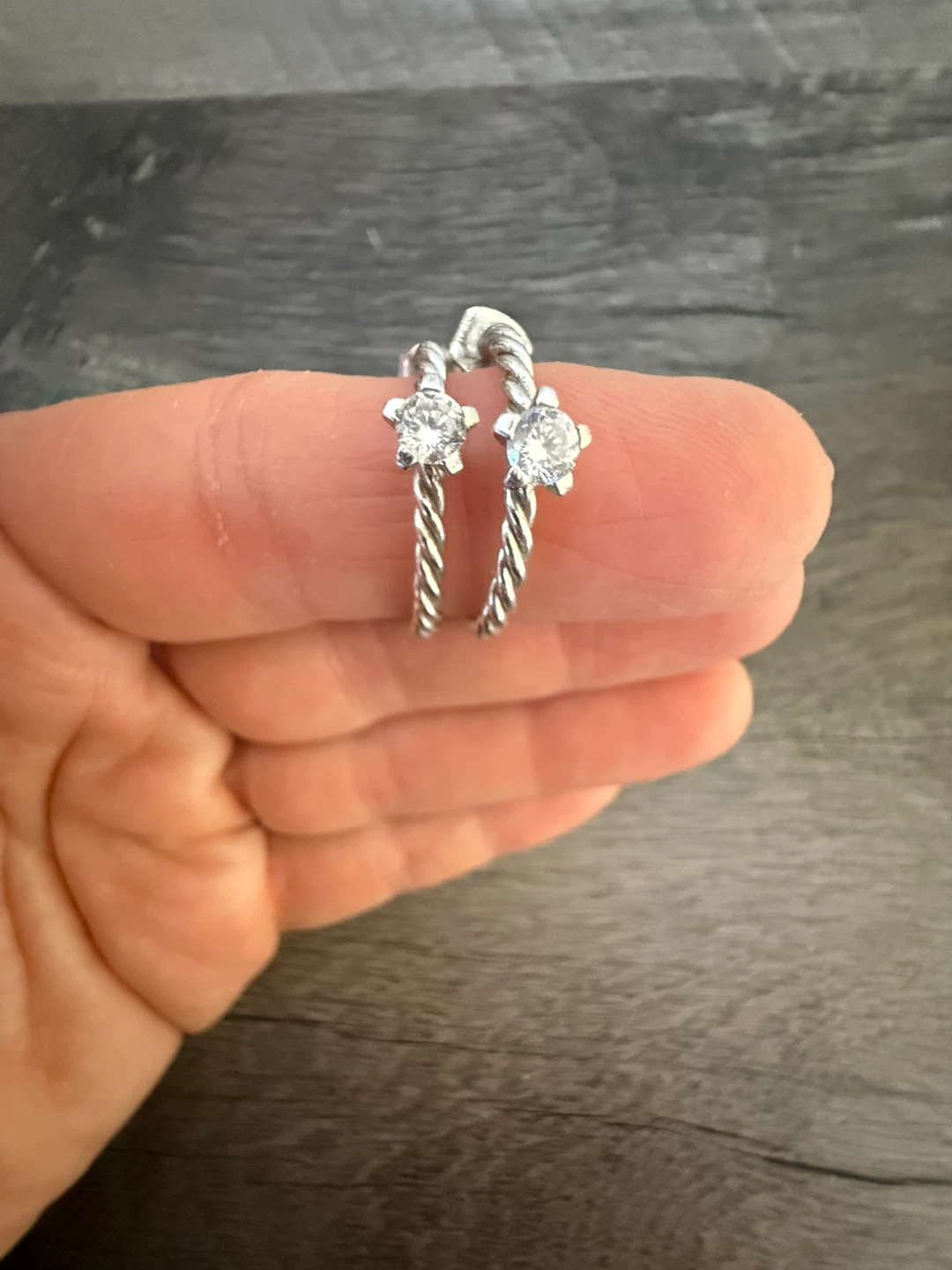 Twisted Hoop Earrings with Clear Stones