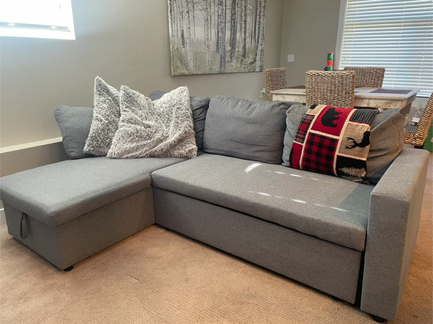 Grey Sectional Sofa with Storage and Pull-Out Bed