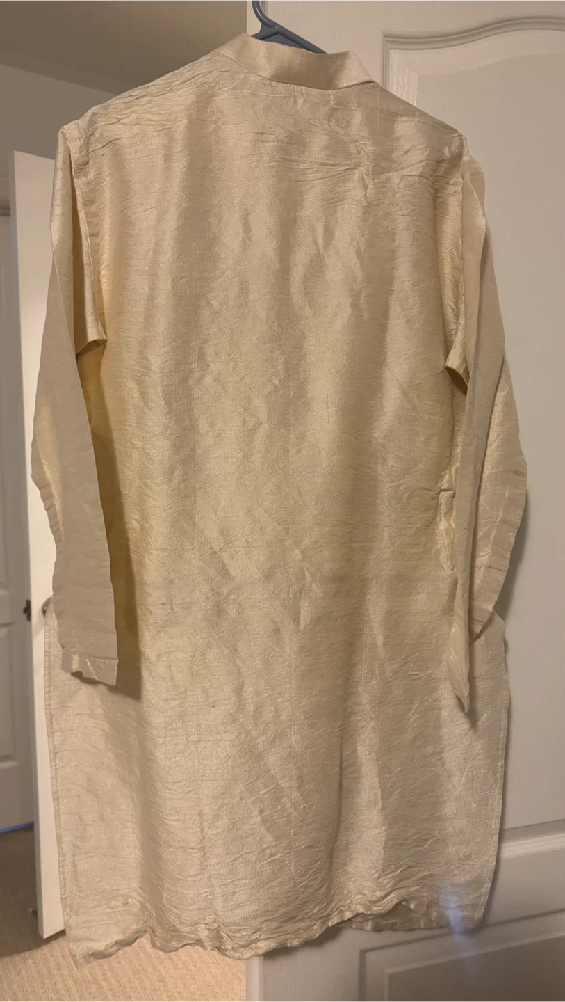 Men's Cream Kurta Pajama Set (size: large) - photo 3