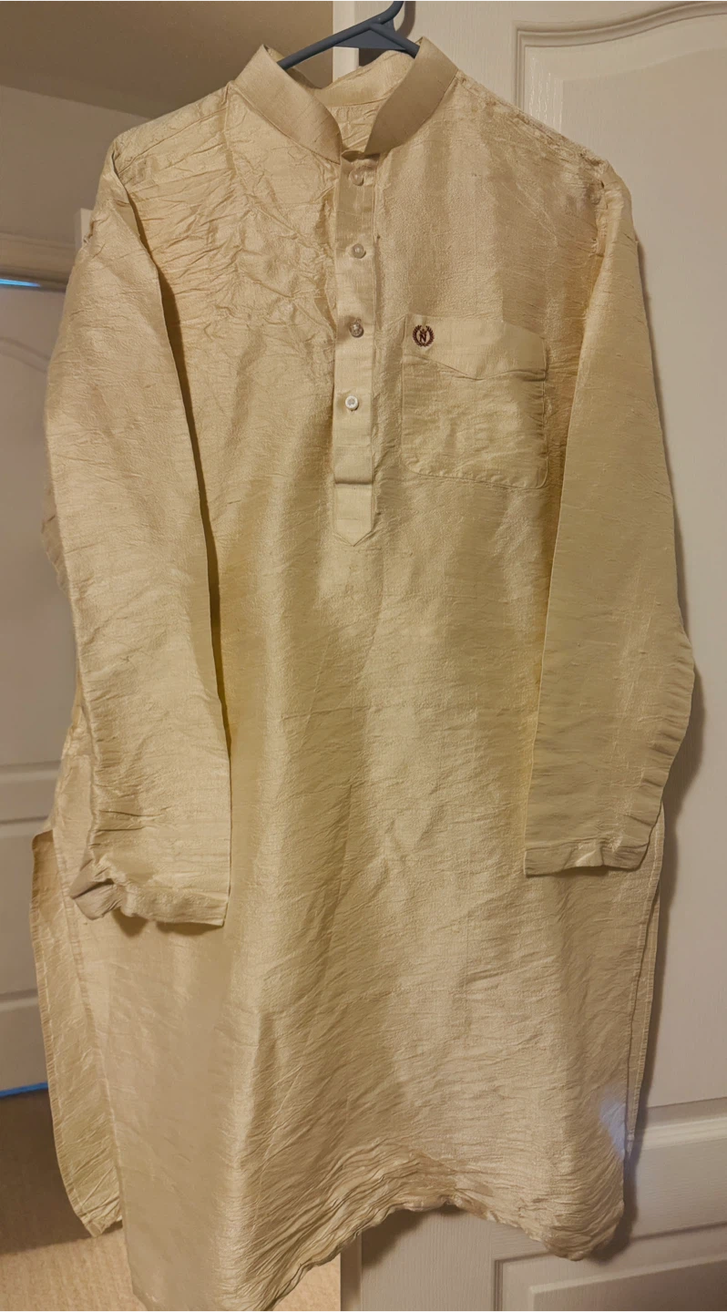 Men's Cream Kurta Pajama Set (size: large)