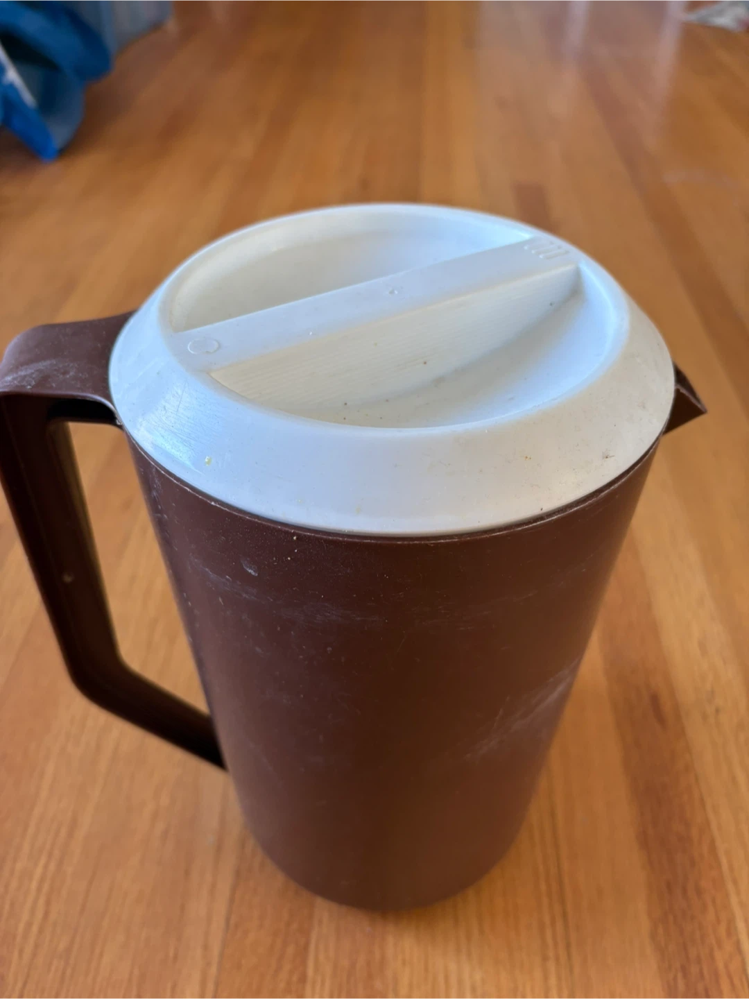 Brown Plastic Pitcher with White Lid