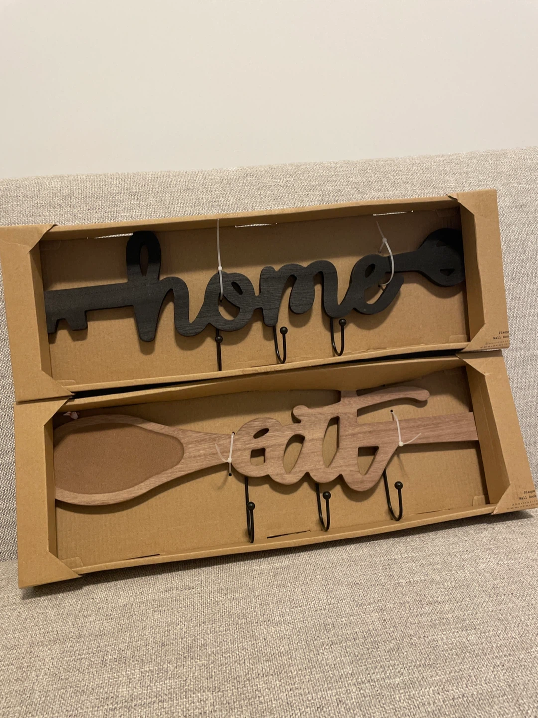 Wooden "Home" and "Eat" Wall Hook Sets