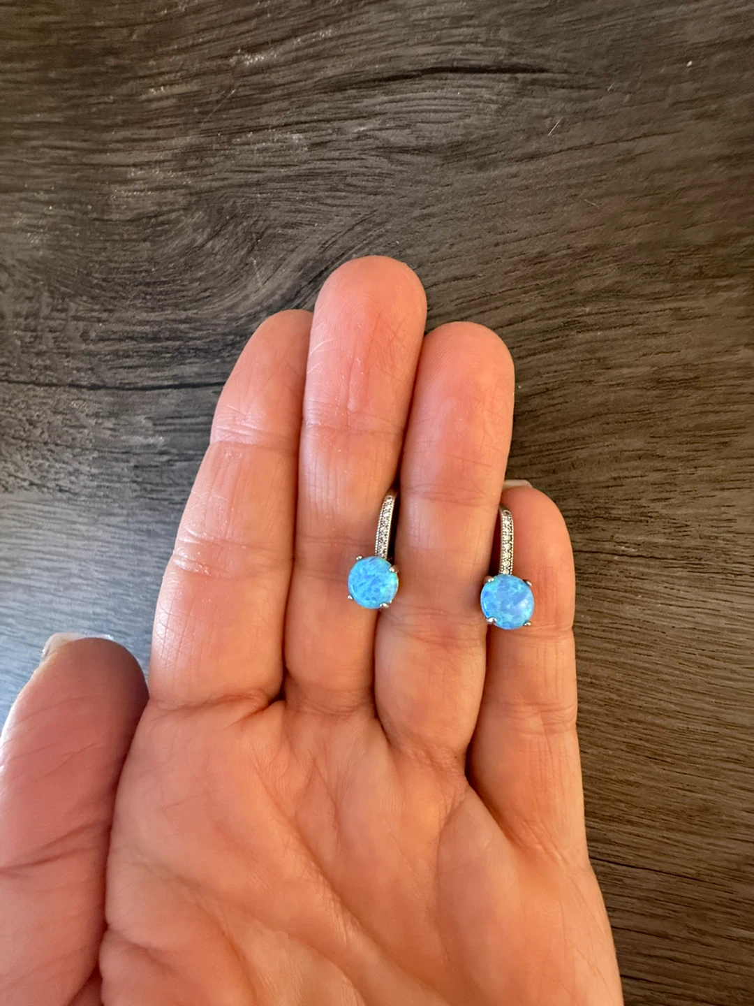 Blue Opal & Diamond Accent  Earrings