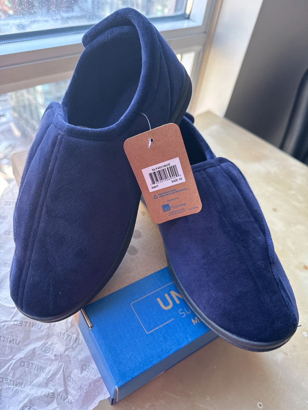 United Footwear Navy Slippers Size 10