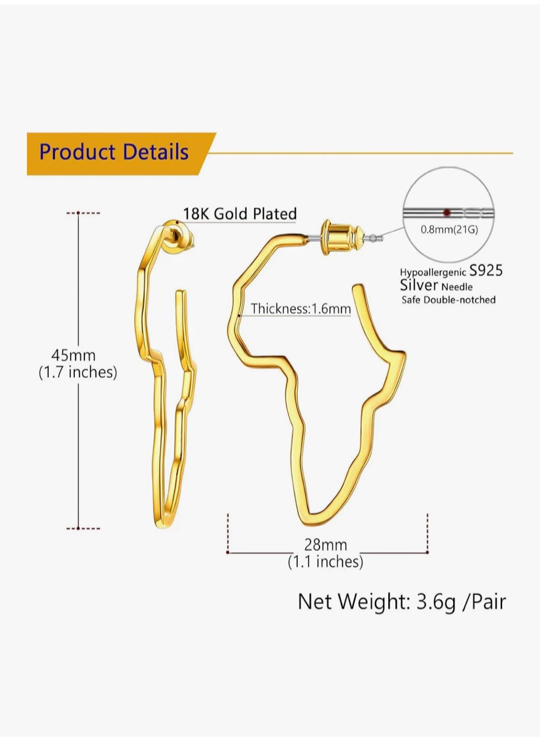 FaithHeart Gold Plated Africa Map Hoop Earrings - photo 3