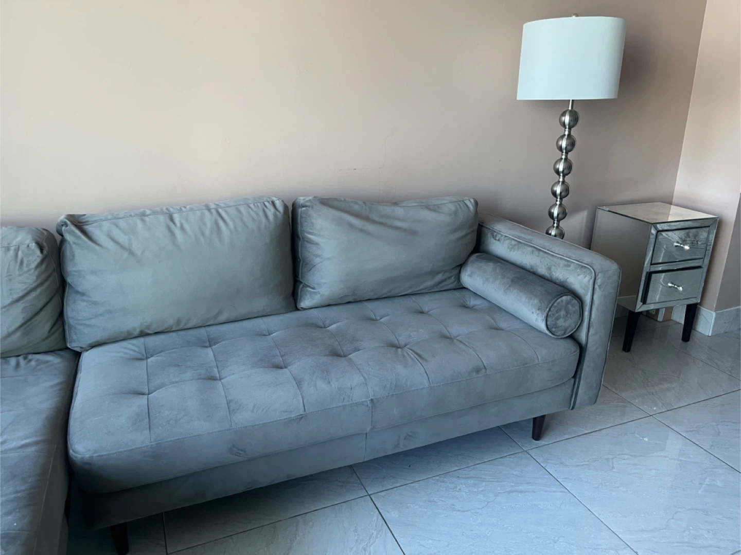 Structube Grey Velvet Sectional Sofa with Chaise **MOVING SALE** - photo 3
