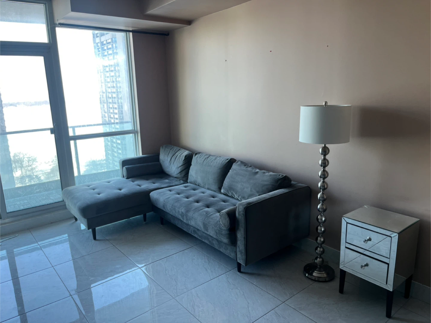 Structube Grey Velvet Sectional Sofa with Chaise **MOVING SALE**
