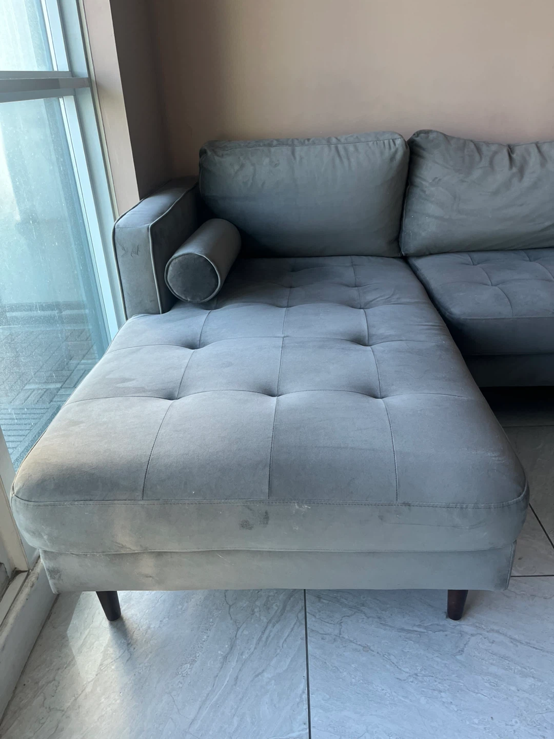 Structube Grey Velvet Sectional Sofa with Chaise **MOVING SALE** - photo 4