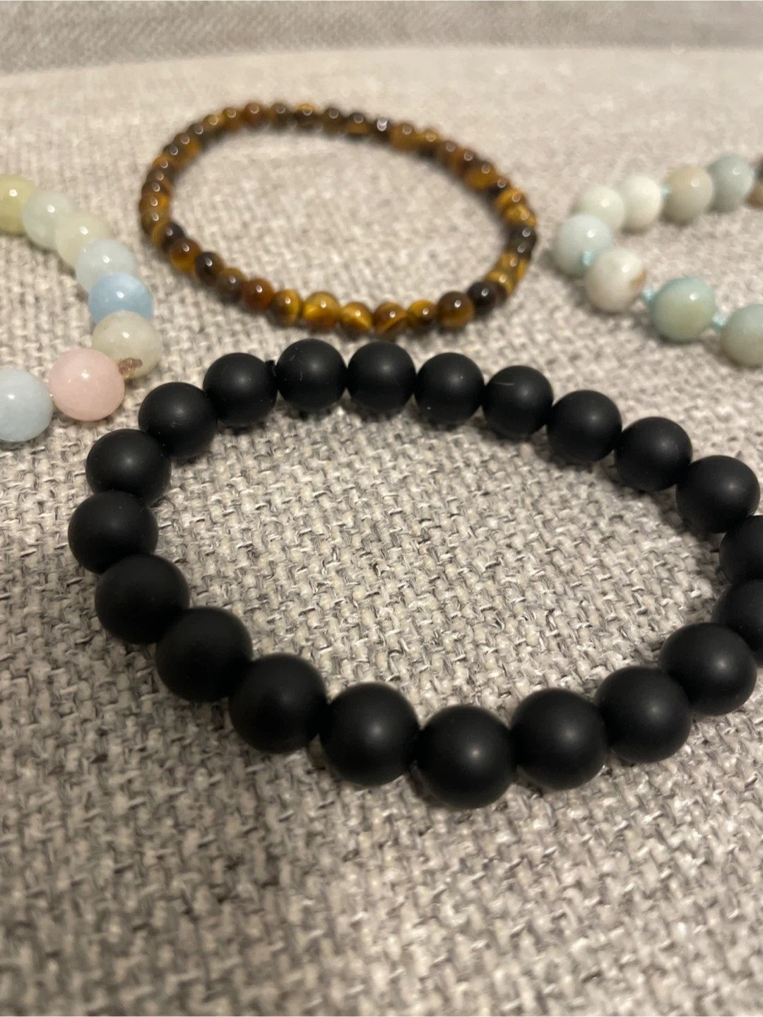 Beaded Bracelets - Tiger Eye, Matte Black, and Pastel Gemstones