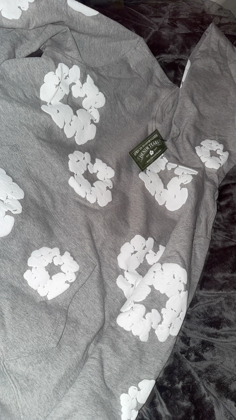 DENIM TEARS Hoodie Grey Cloud Print never worn size medium - photo 3