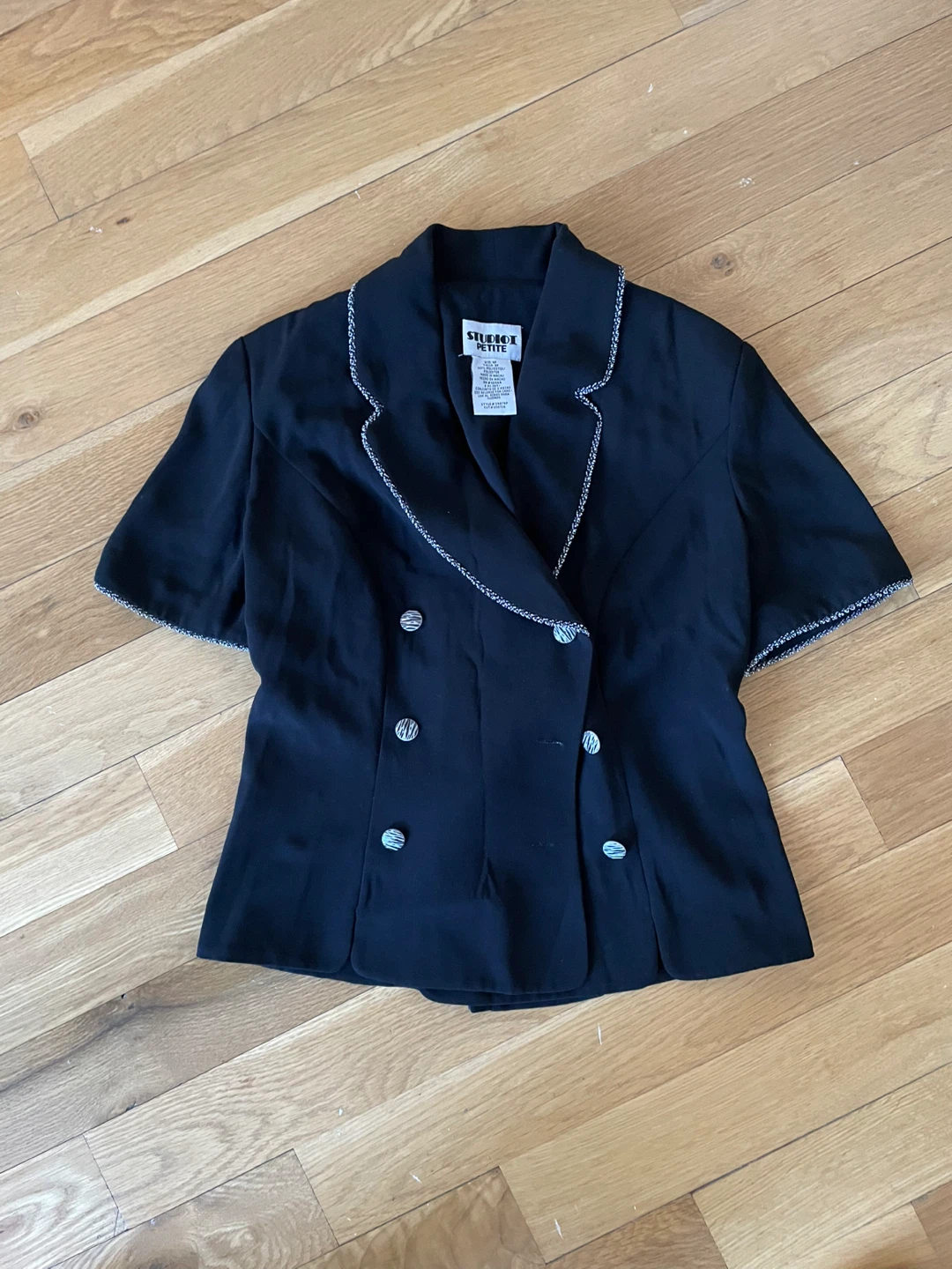 Studio I Petite Black Double-Breasted Short Sleeve Blazer 🏆