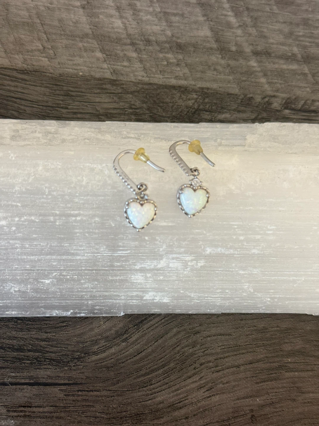Heart Shaped Opal Earrings with Silver Accents