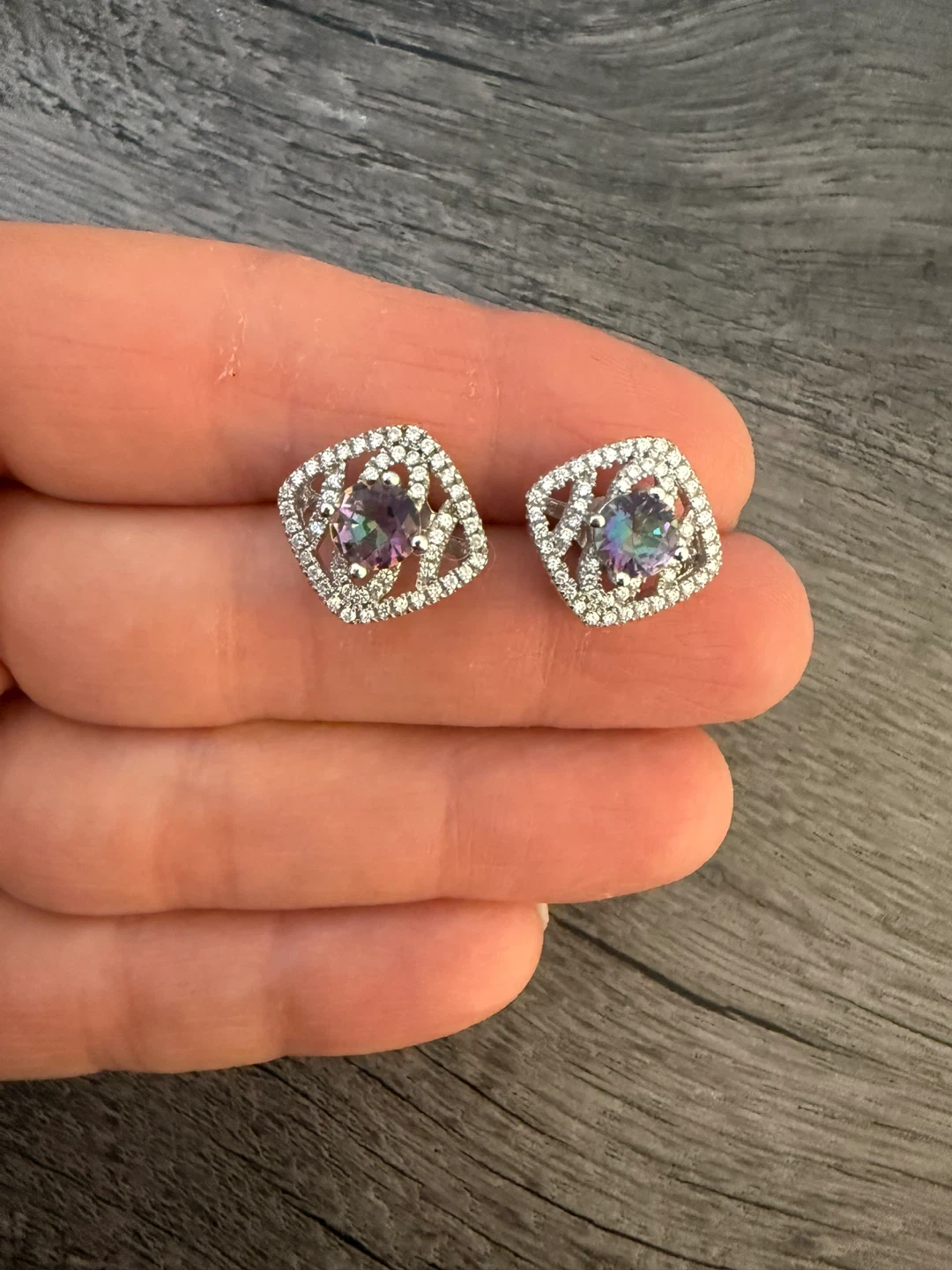 Mystic Topaz and Rhinestones Sterling Silver Studs