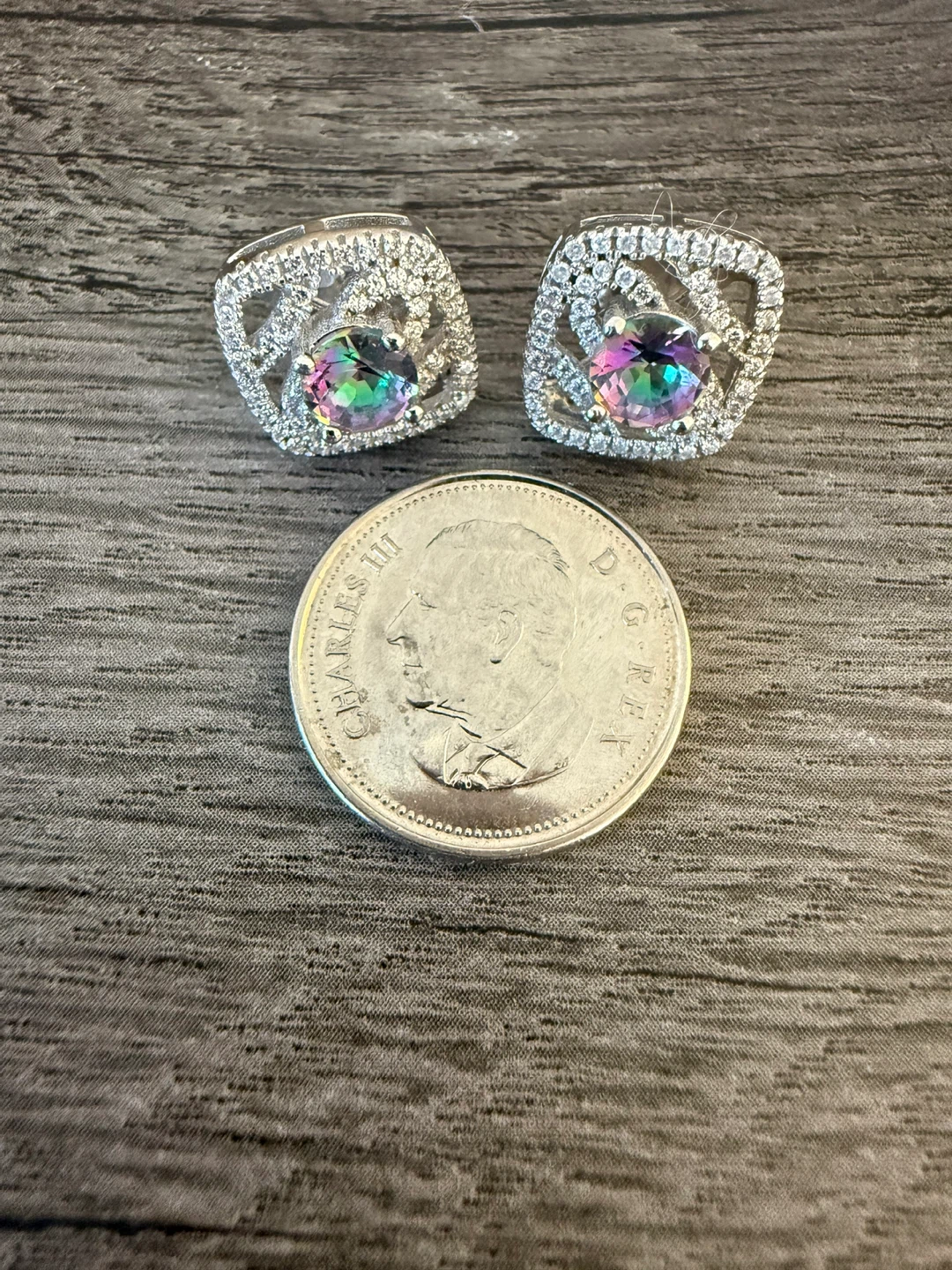 Mystic Topaz and Rhinestones Sterling Silver Studs - photo 2