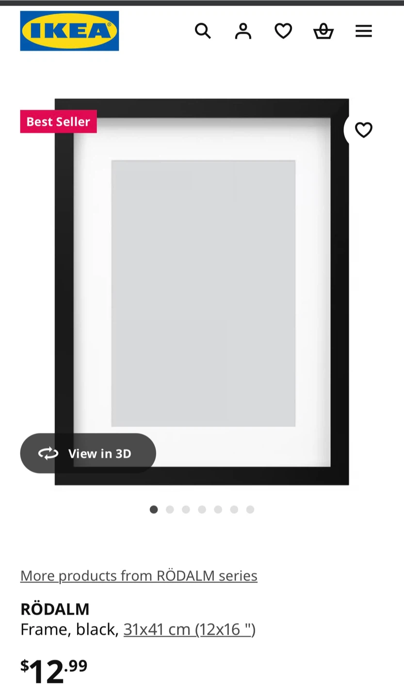IKEA RÖDALM Frame, Black, 31x41 cm (12x16 ")