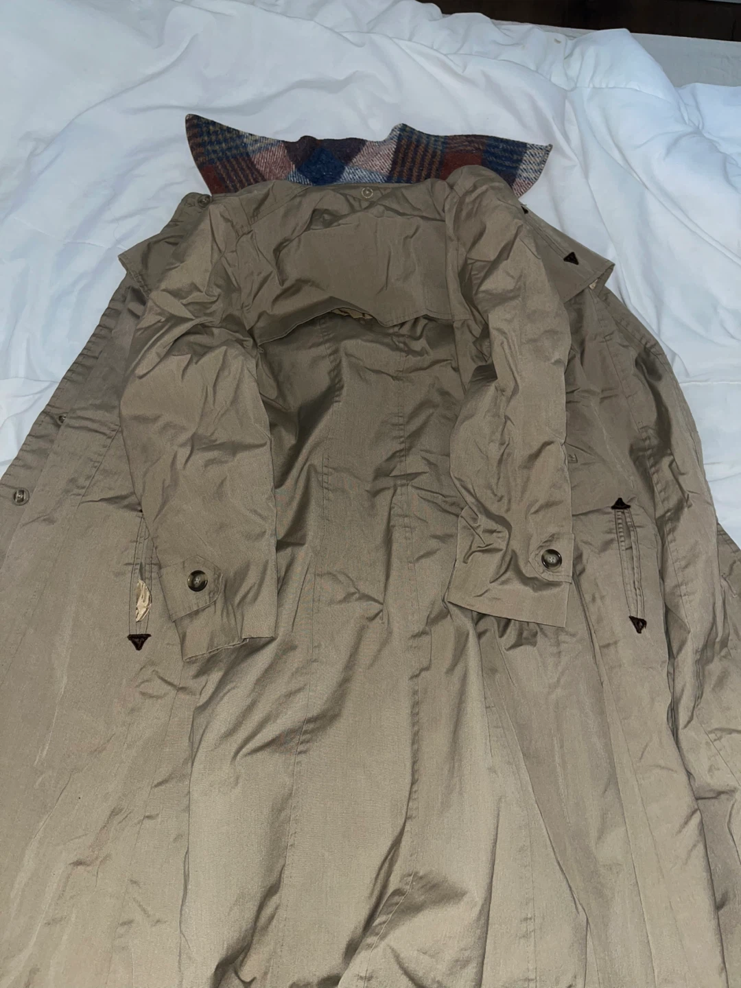 Tan Trench Coat with Plaid Lining - photo 2