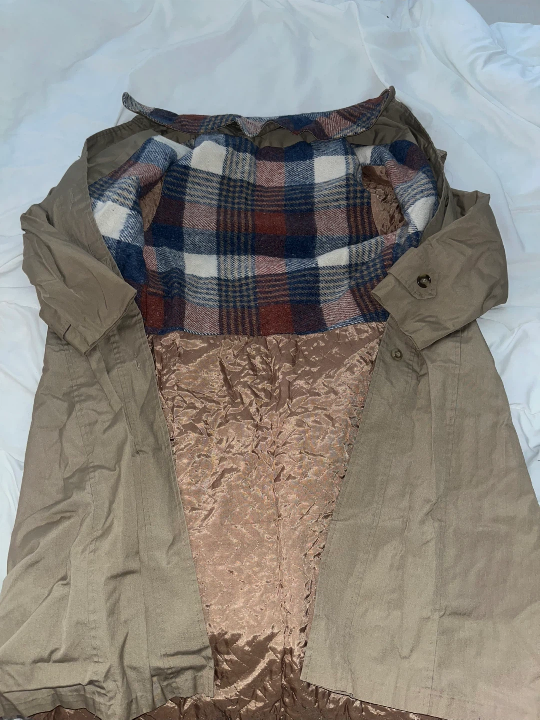 Tan Trench Coat with Plaid Lining