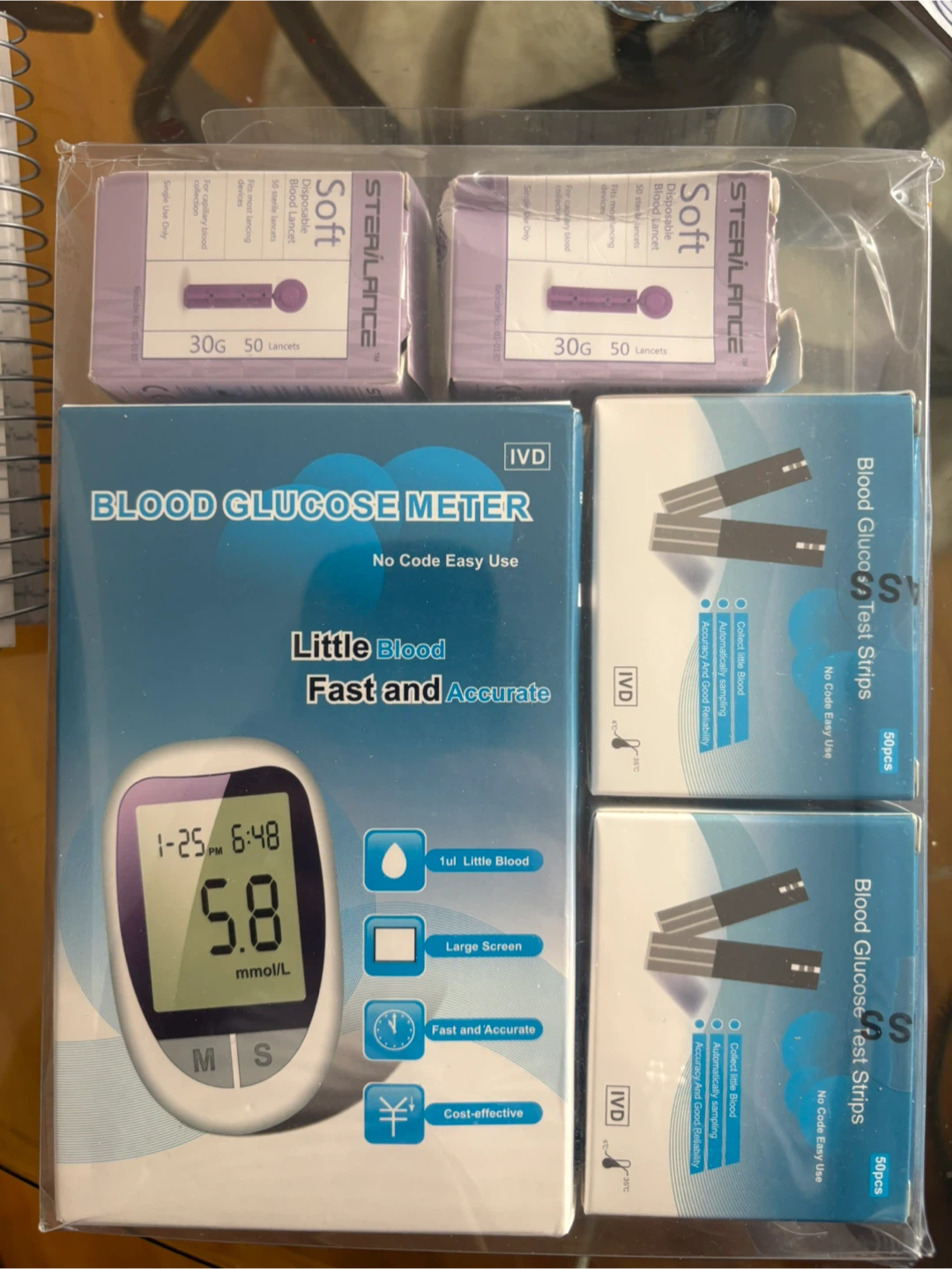 Blood Glucose Meter Kit with Test Strips and Lancets