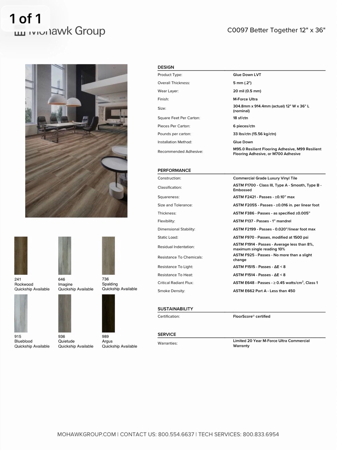 Mohawk Group Luxury Vinyl Tile - Rockwood 12" x 36"