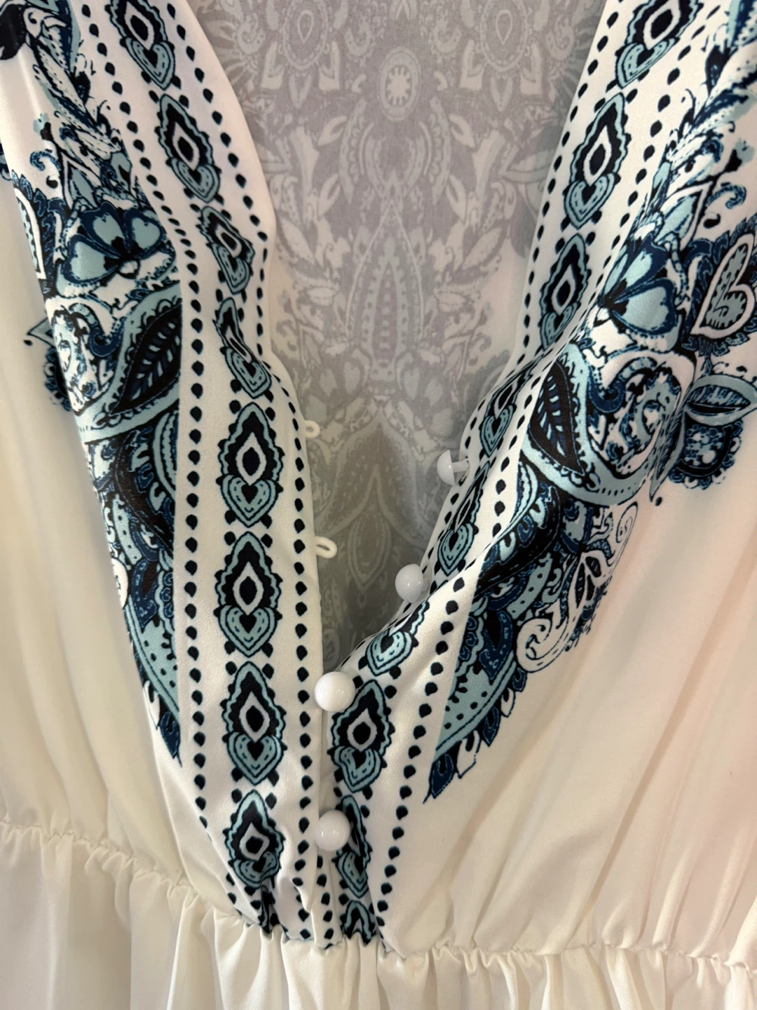 White and Blue Print Dress with Belt, size Large - photo 4