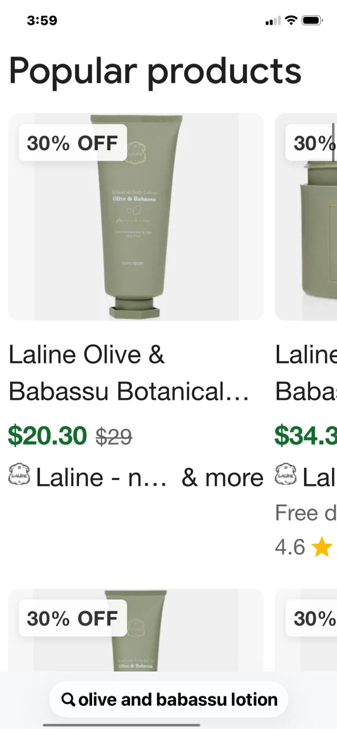 Laline olive and babassu shower gel and lotion.  Price for both - photo 3