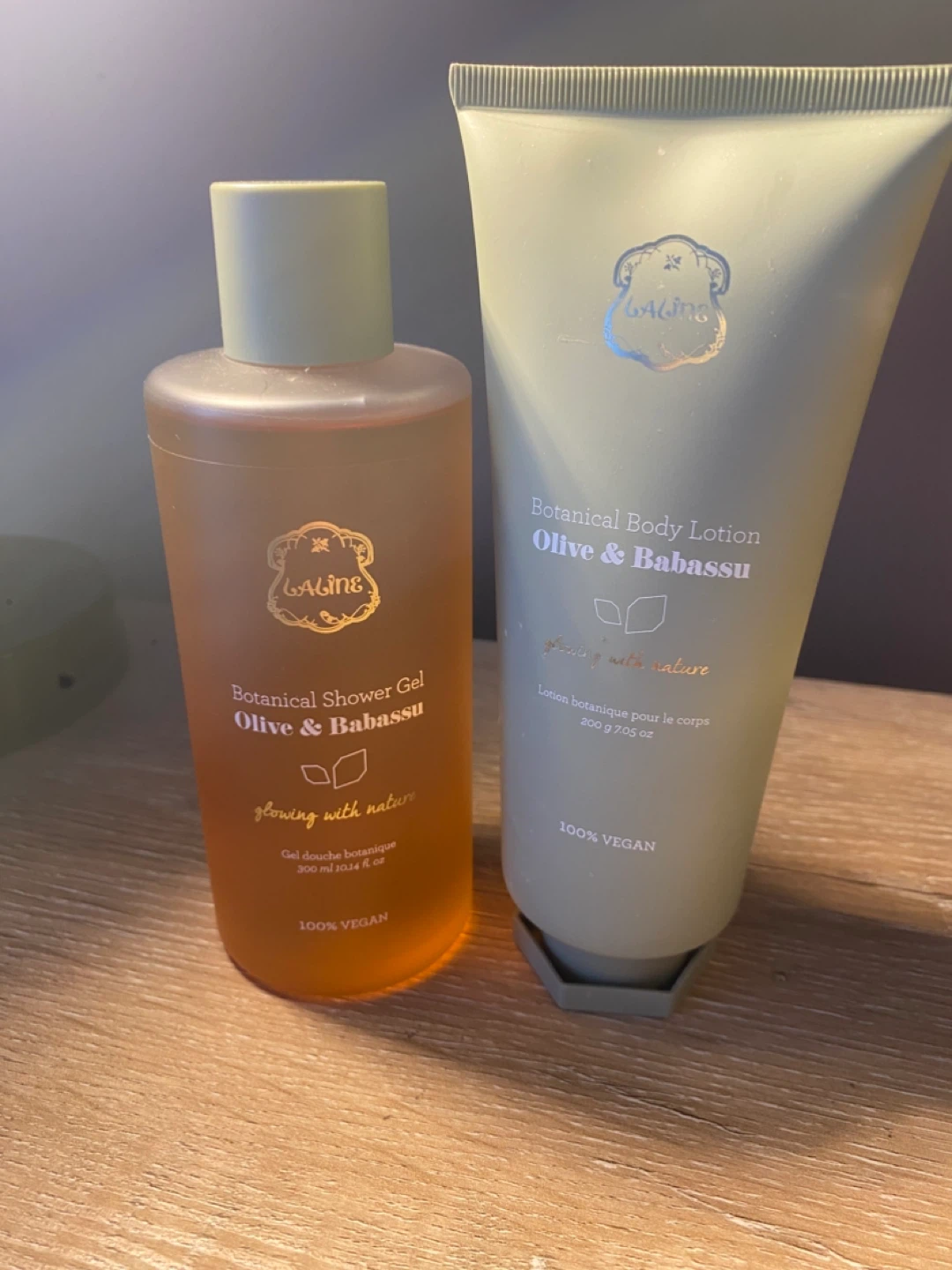 Laline olive and babassu shower gel and lotion.  Price for both