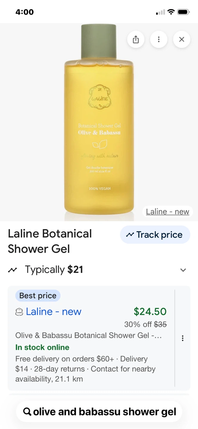 Laline olive and babassu shower gel and lotion.  Price for both - photo 2