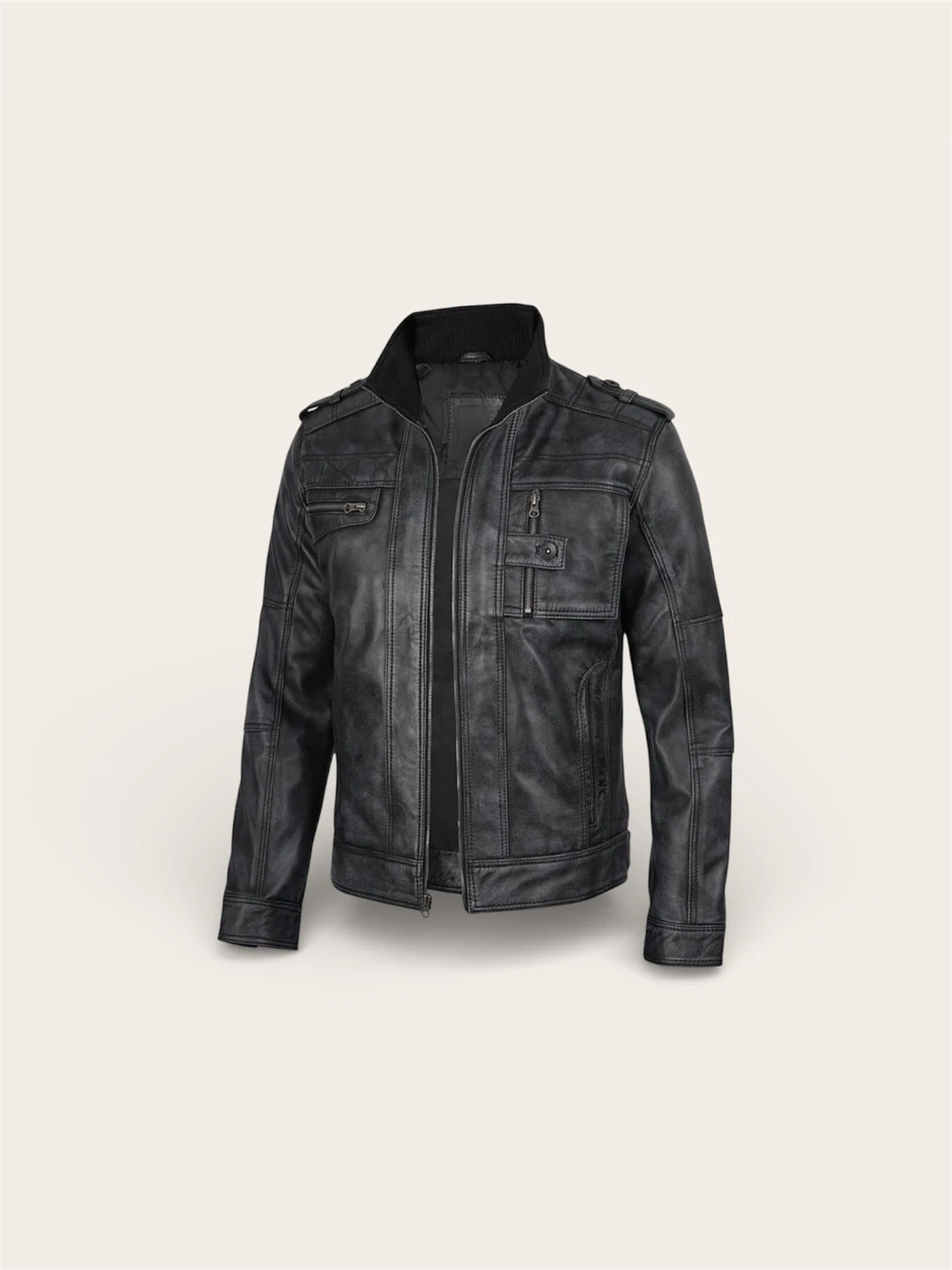 Men's Black Faux Leather Moto Jacket - photo 3