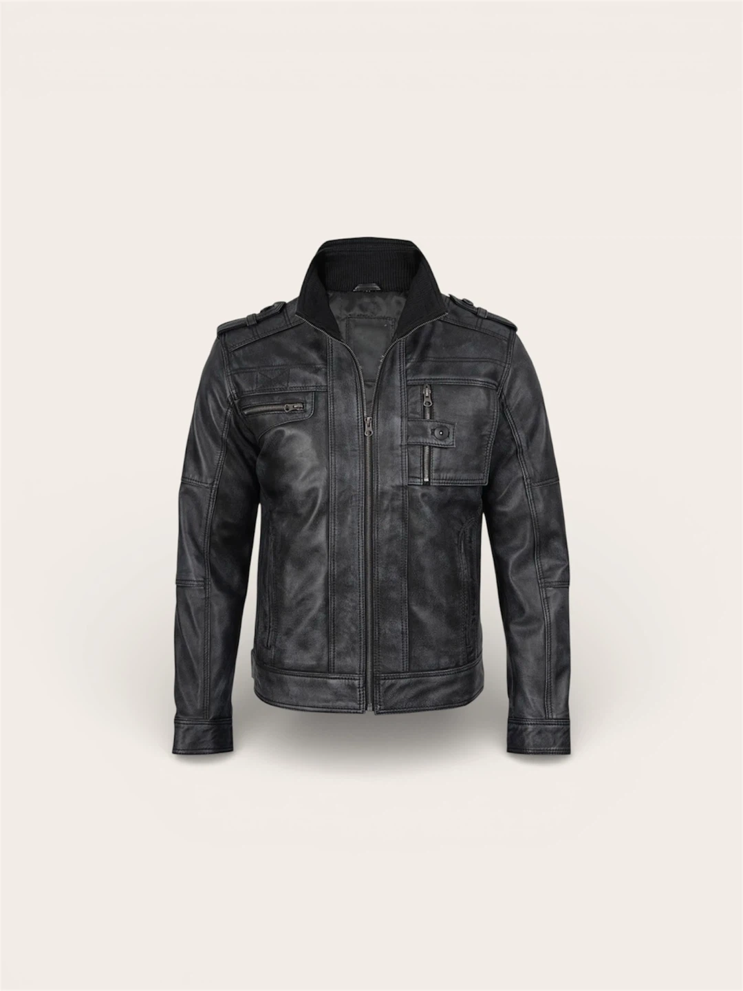 Men's Black Faux Leather Moto Jacket