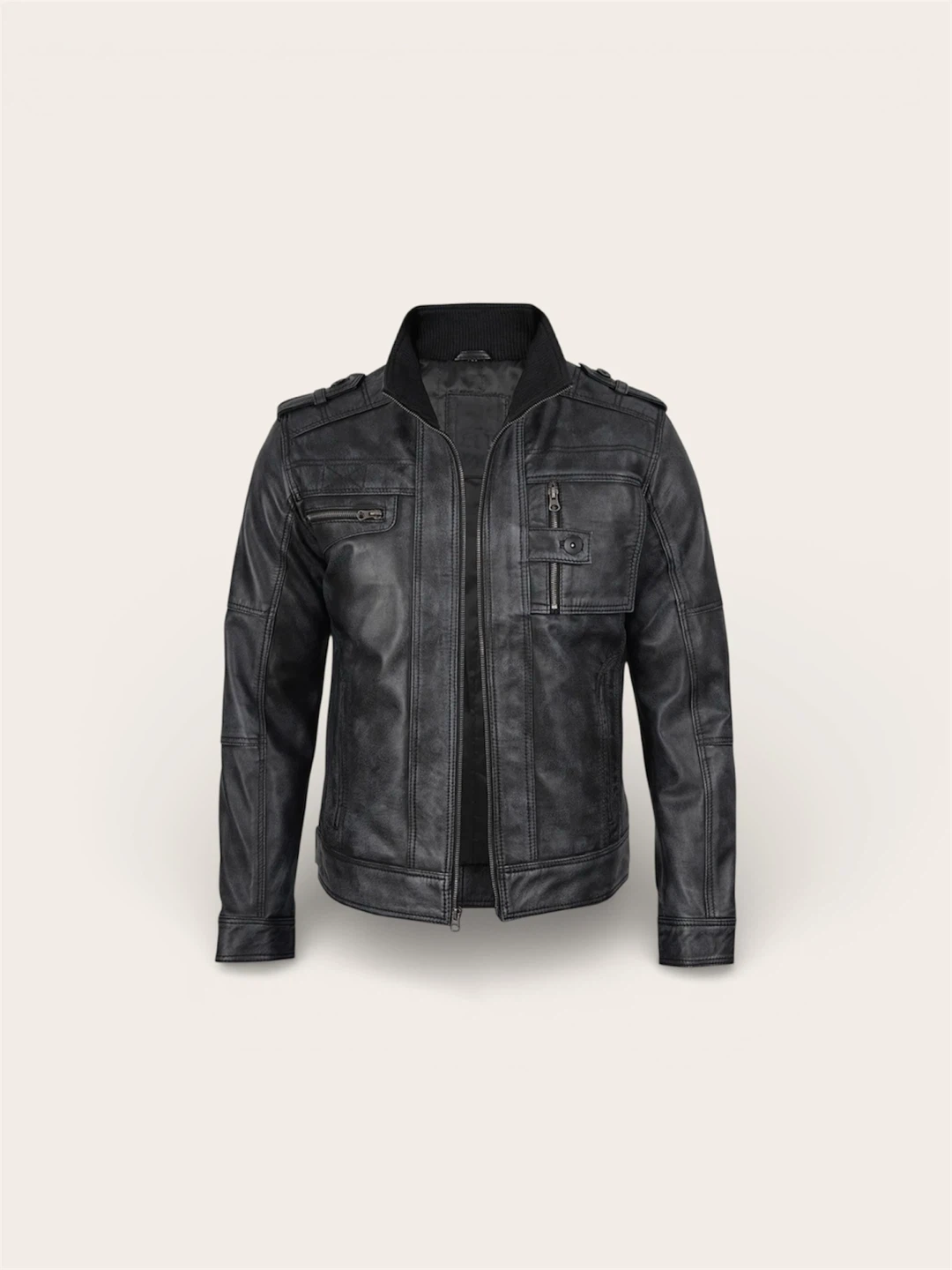 Men's Black Faux Leather Moto Jacket - photo 2