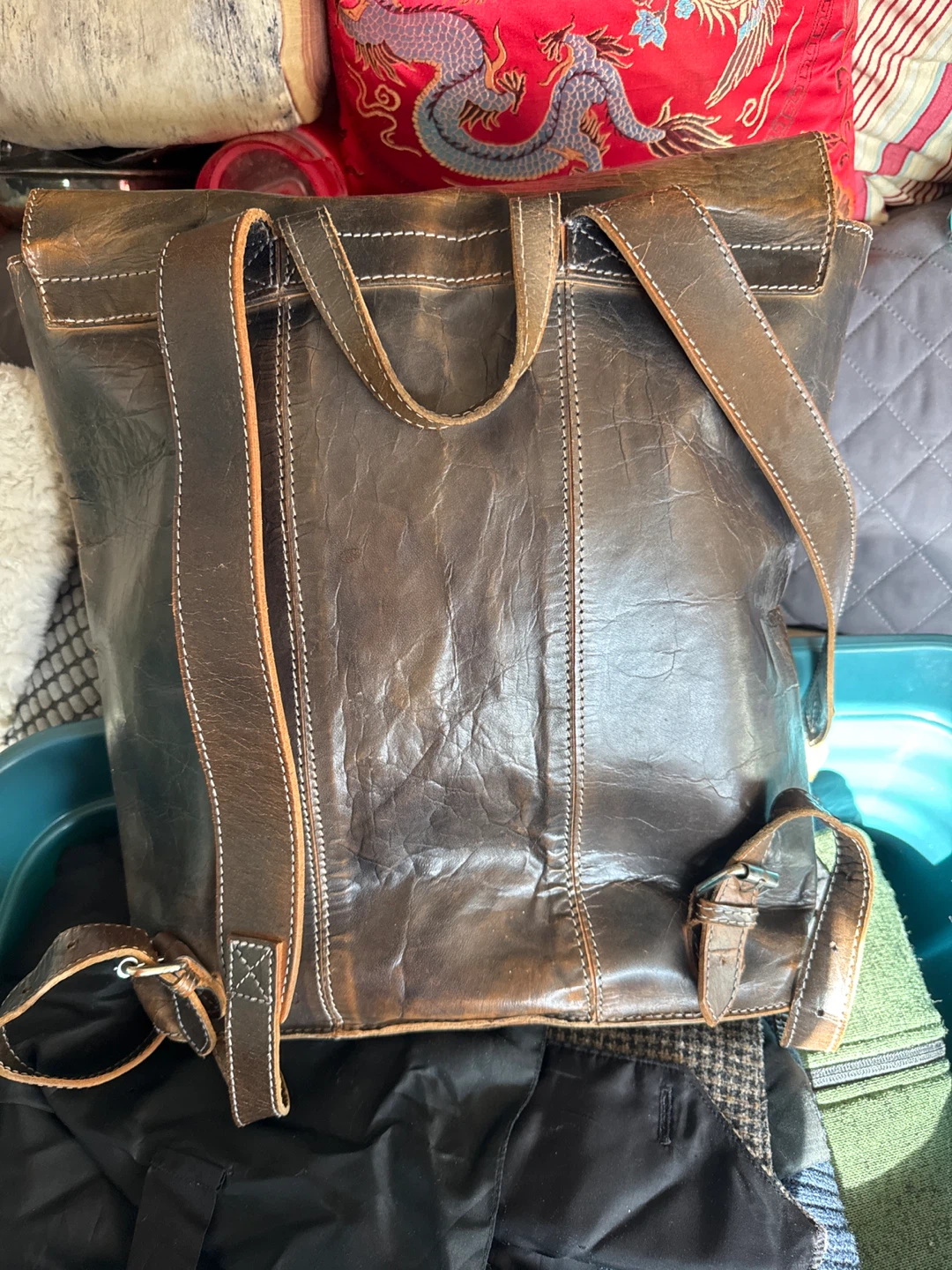 ZARA Brown Leather Backpack - photo 4
