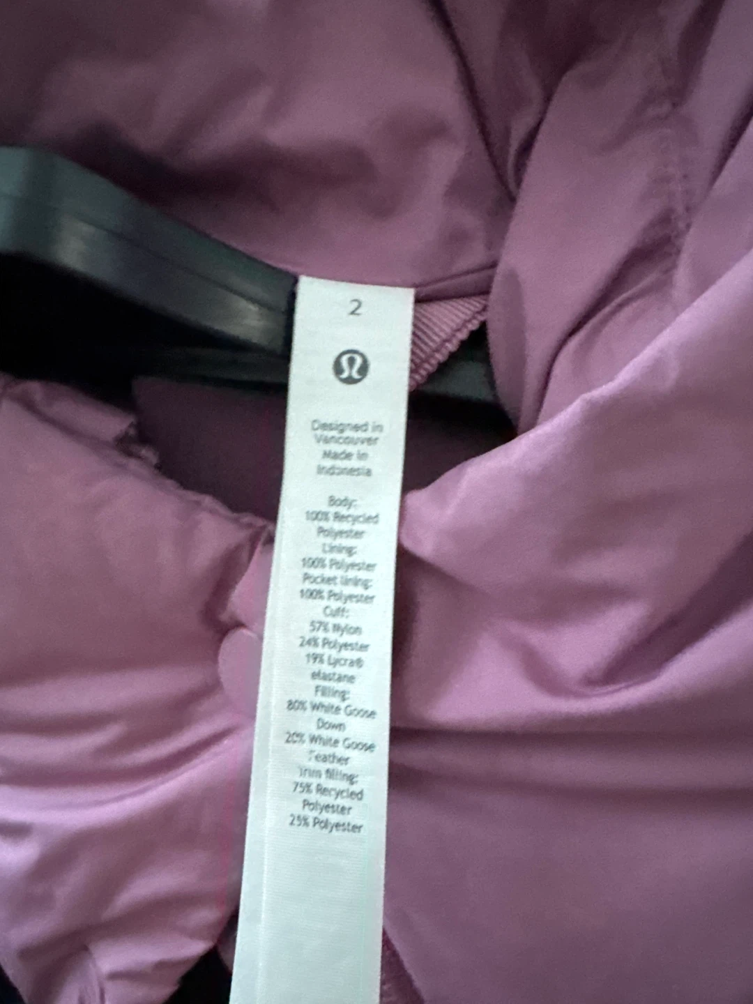Lululemon Puffer Jacket Size 2 Mauve - photo 3