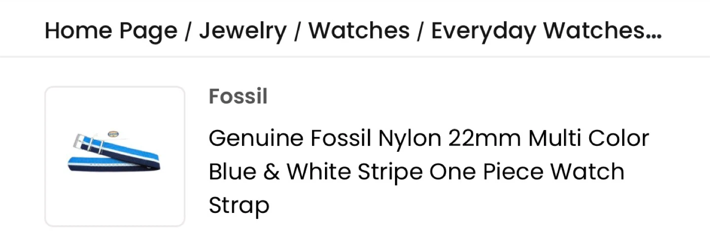 Fossil Nylon 22mm Multi Color Blue & White Stripe Watch Strap
