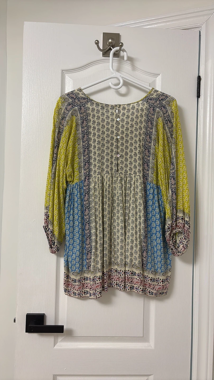 Zara Yellow and Blue Patterned Blouse size small - photo 3