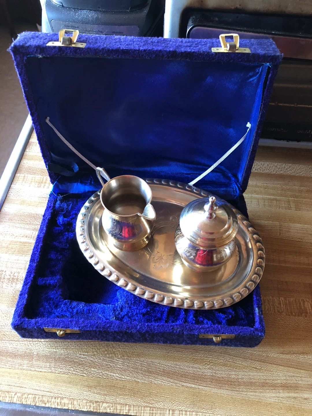 🏆Vintage Brass Sugar Bowl & Creamer Set with Tray