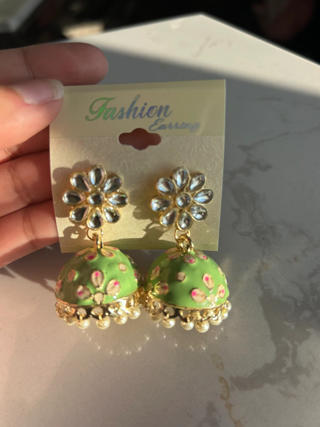 Fashion Earrings - Green Jhumka Style - photo 2