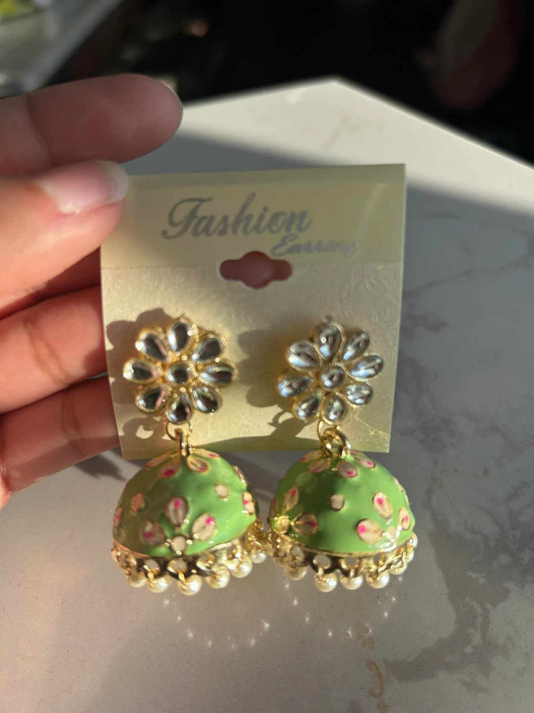 Fashion Earrings - Green Jhumka Style