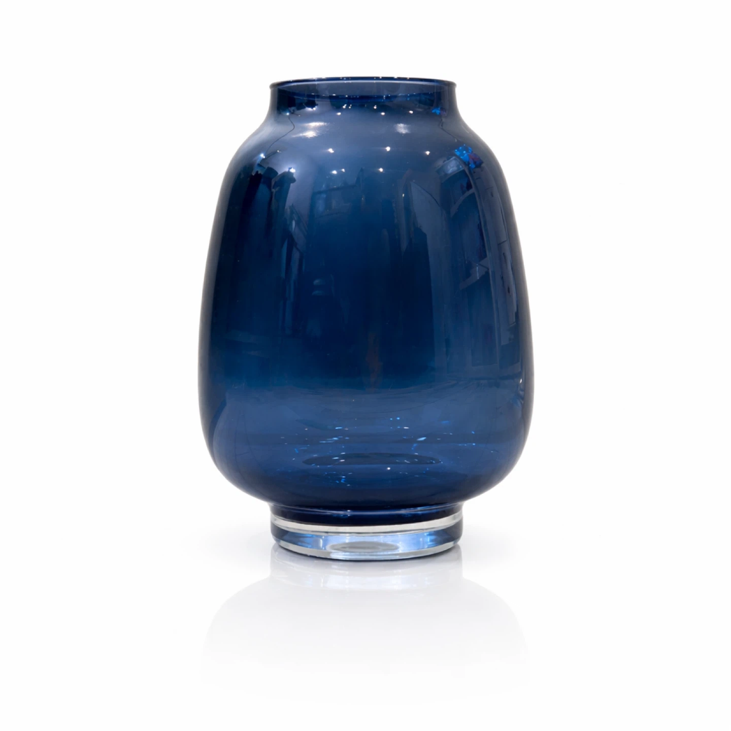 Handmade Polish Blue Art Glass Vase with Heavy Clear Base