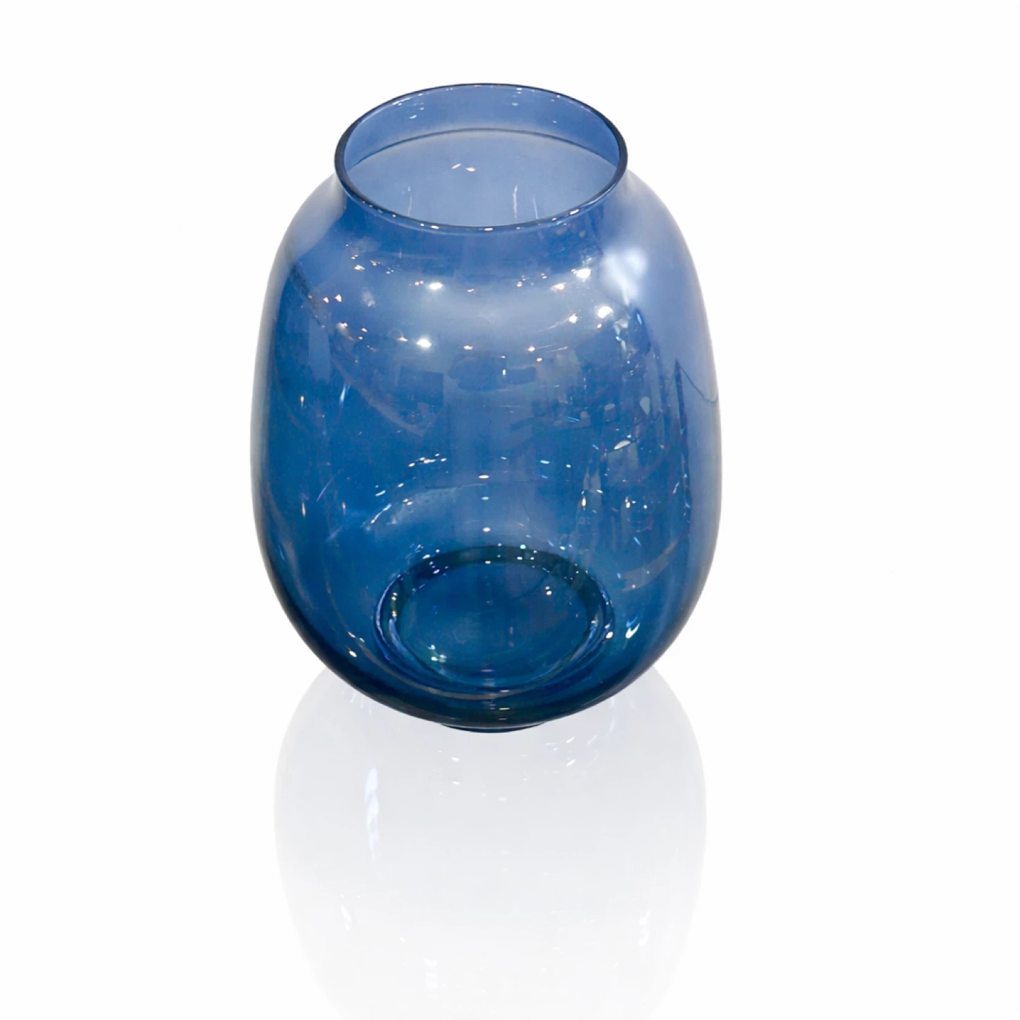 Handmade Polish Blue Art Glass Vase with Heavy Clear Base - photo 3