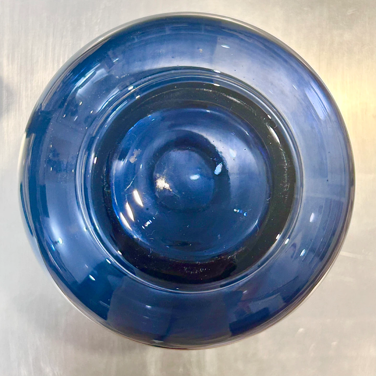 Handmade Polish Blue Art Glass Vase with Heavy Clear Base - photo 5