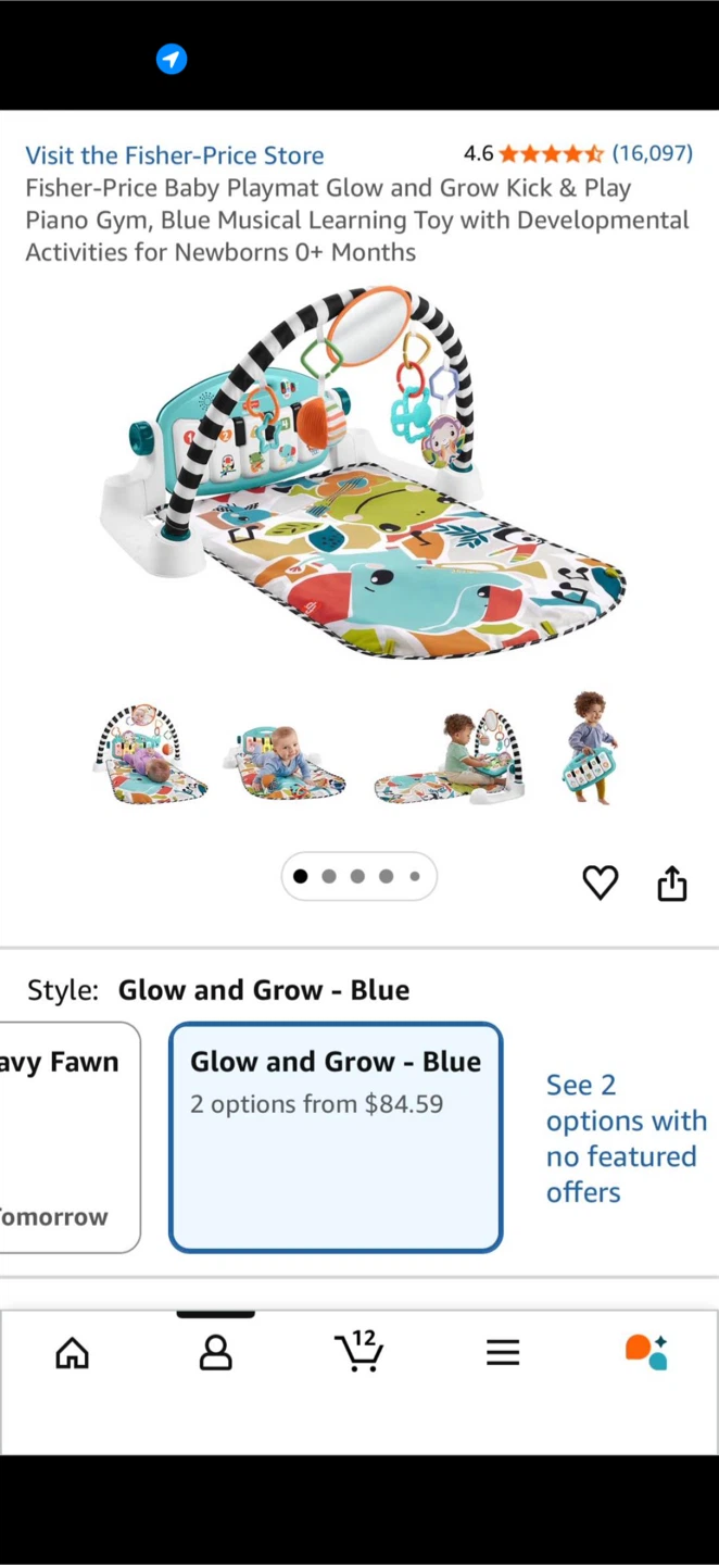 Fisher-Price Baby Playmat Glow and Grow Kick & Play Piano Gym