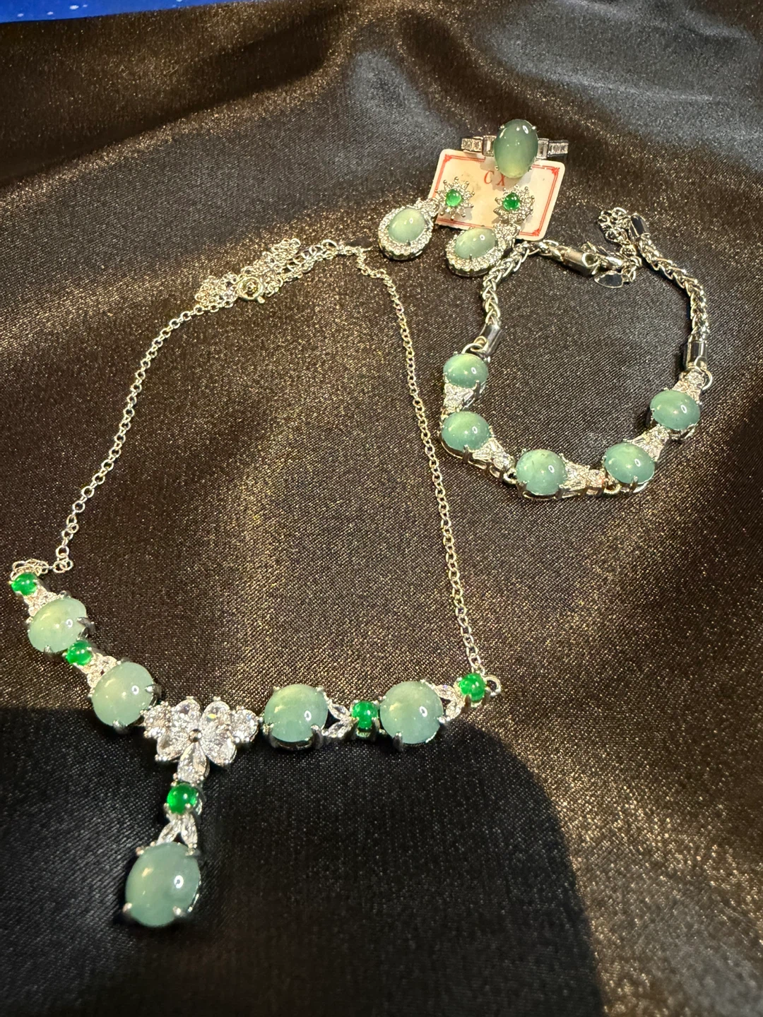Grad A Jade Necklace, Bracelet, Ring, and Earrings Set - photo 3