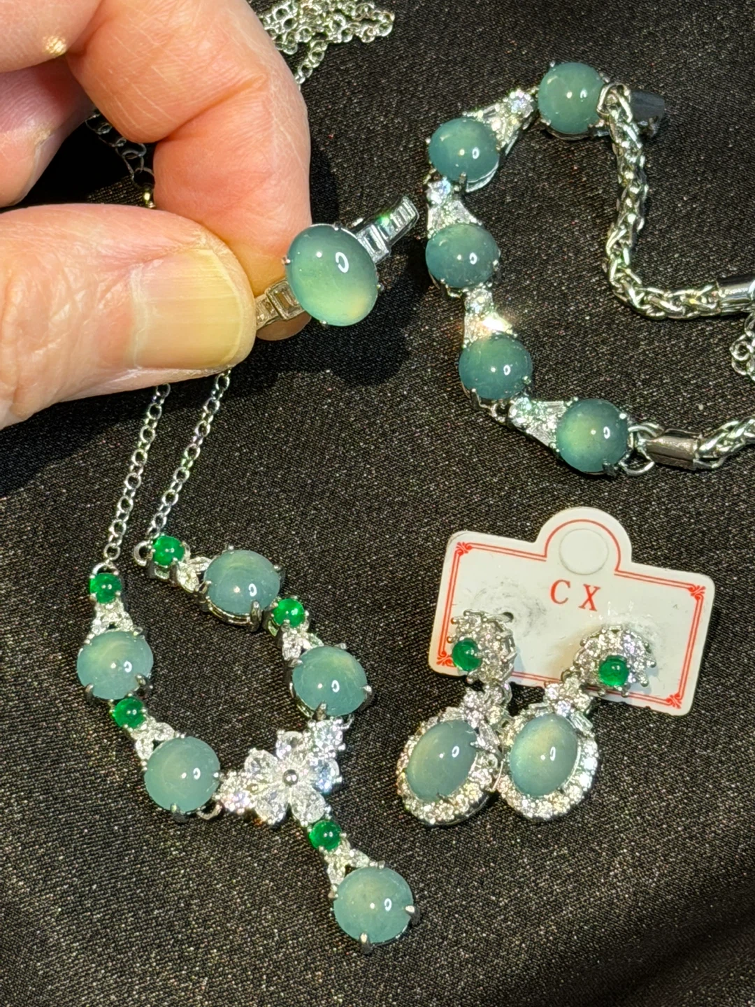 Grad A Jade Necklace, Bracelet, Ring, and Earrings Set - photo 2