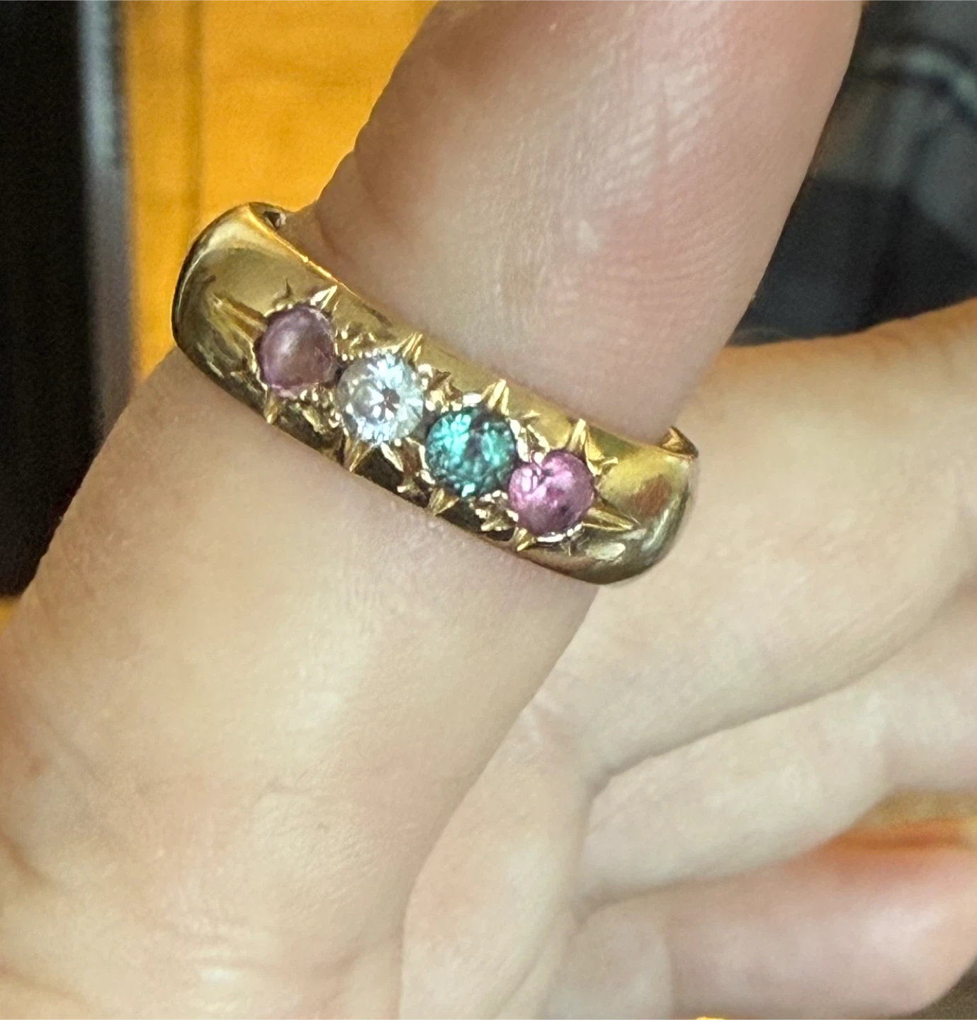 Vintage 14k yellow gold ring with natural stones